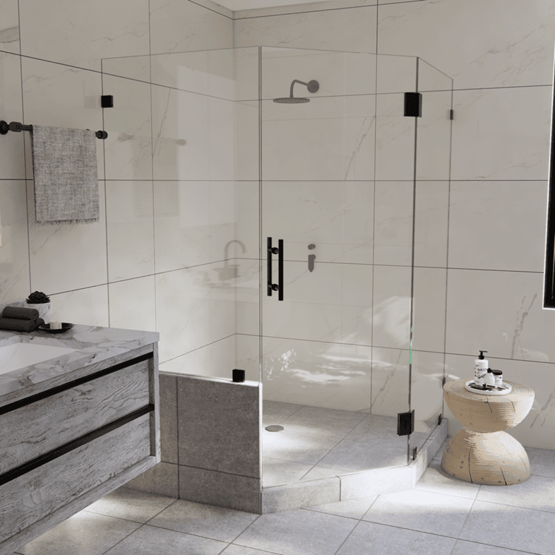 Luxe™ Left Open Neo Angle Shower Door with Left Knee Wall-1