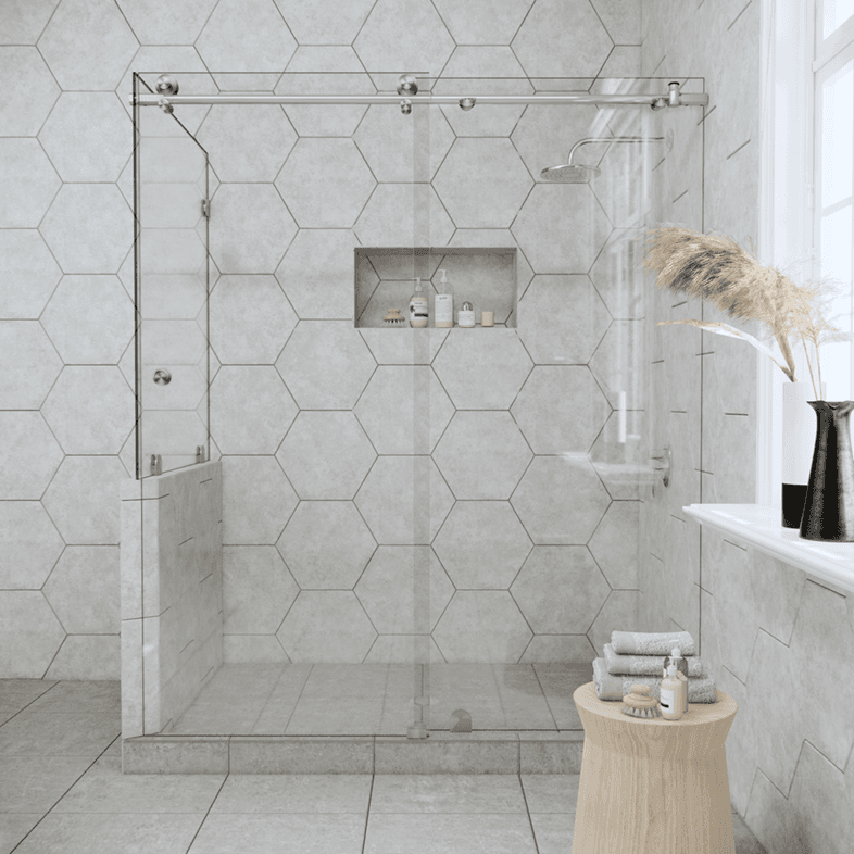 Slider™ Right Open Metro Sliding Corner Shower Door with Left Knee Wall-2