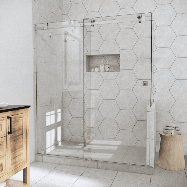 Slider™ Left Open Quadro Sliding Shower Door with Right Knee Wall-1