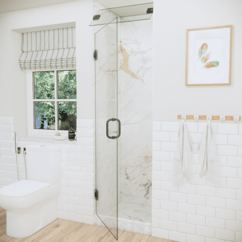 Solo™ Right Open Single Shower Door with Steam Shower Transom-1