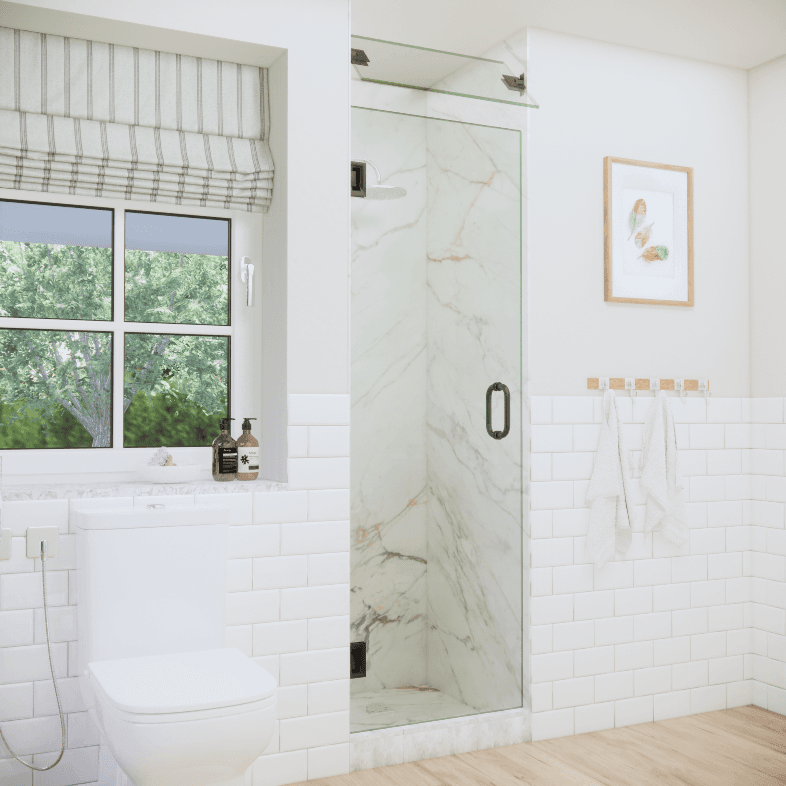 Solo™ Right Open Single Shower Door with Steam Shower Transom-2