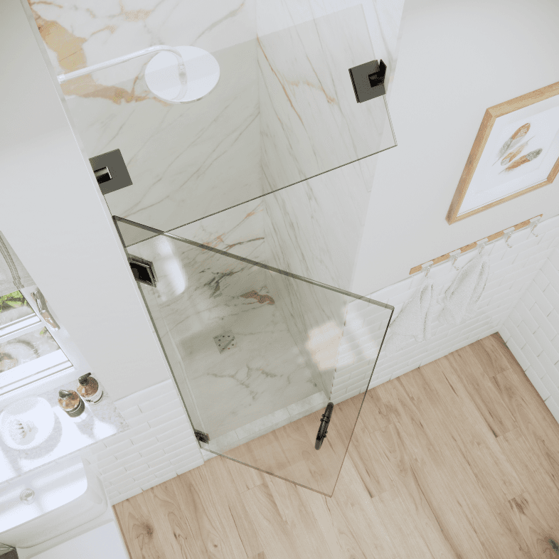 Solo™ Right Open Single Shower Door with Steam Shower Transom-3