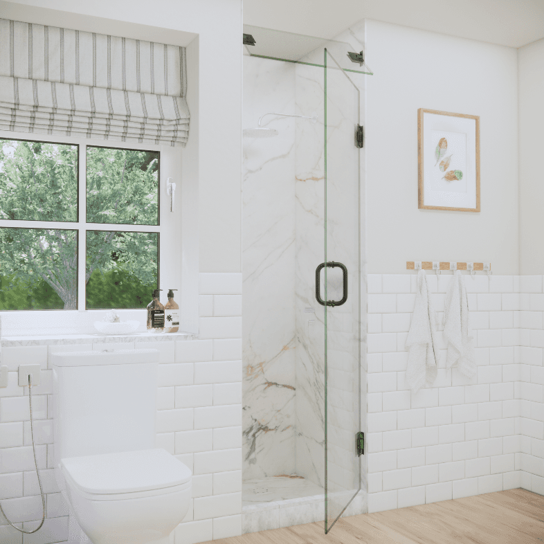 Solo™ Left Open Single Shower Door with Steam Shower Transom-1