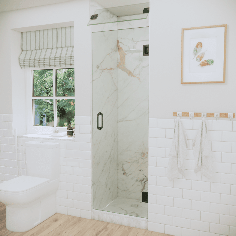 Solo™ Left Open Single Shower Door with Steam Shower Transom-2