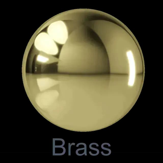 Brass finish sample showcasing a reflective surface, suitable for custom glass shower doors, table tops, and mirrors with tempered and beveled glass edge options.