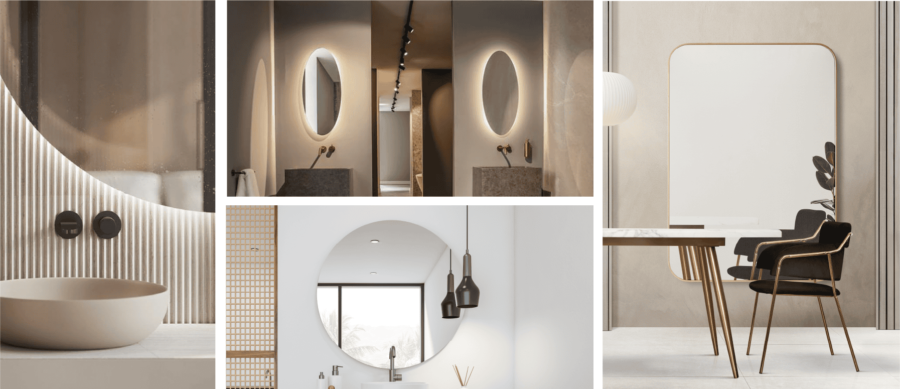 A variety of reflective mirrors in different forms and styles.
