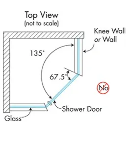 Top view diagram illustrating a shower door installation with measurements, highlighting custom glass solutions for shower doors and tempered glass applications.