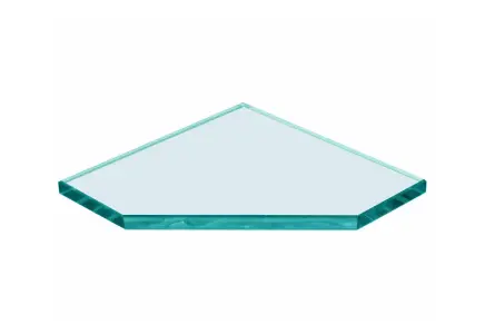 Custom beveled glass table top, tempered glass design for elegant interiors, suitable for various applications including shower doors and mirrors.