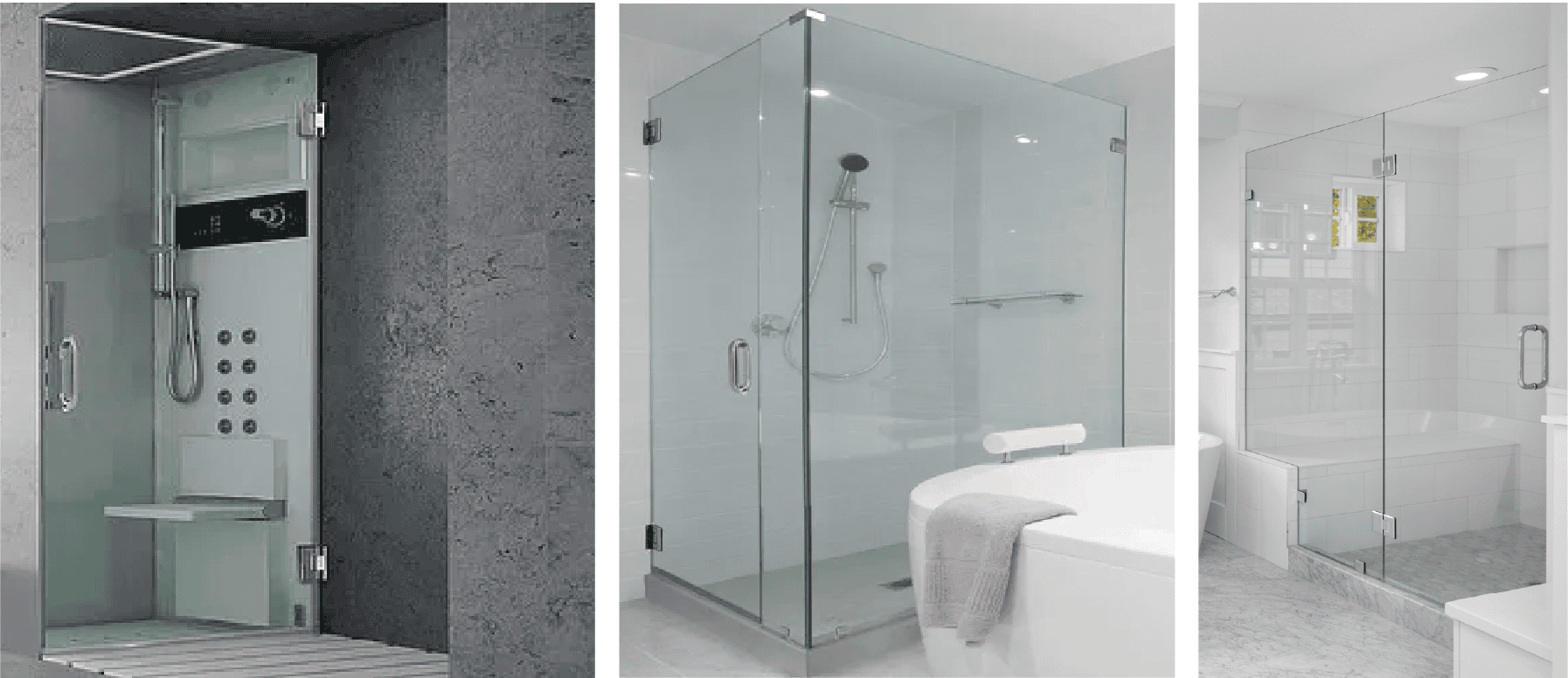 series of different glass shower doors