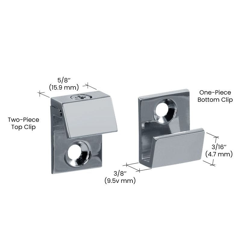 Metal square mirror clips with measurements, ideal for precise and accurate positioning