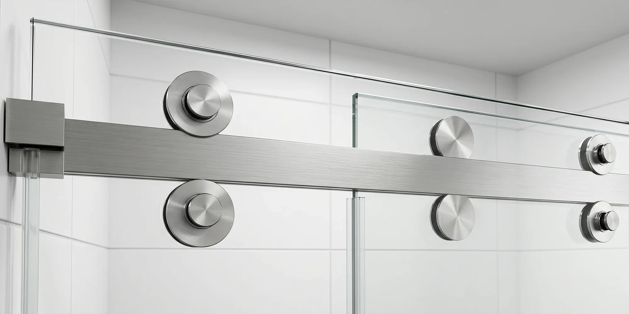 Wiping the exposed half of a sliding shower door top track after moving one glass panel aside