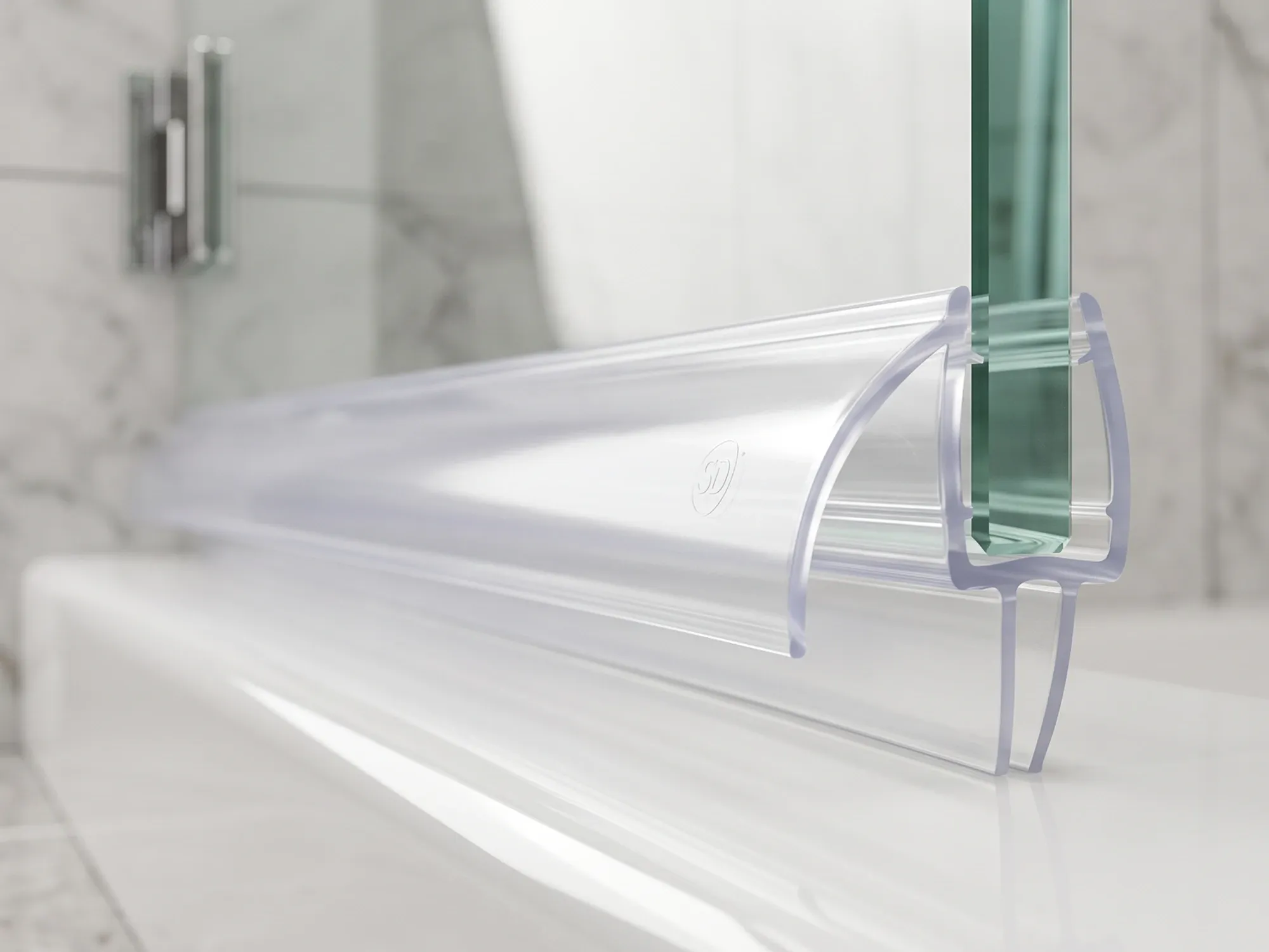 Vinyl bottom sweep on a frameless hinged shower door