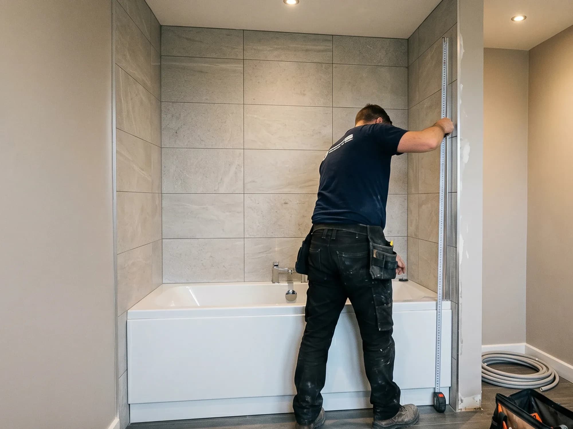 Measuring a tub-shower opening width at three heights