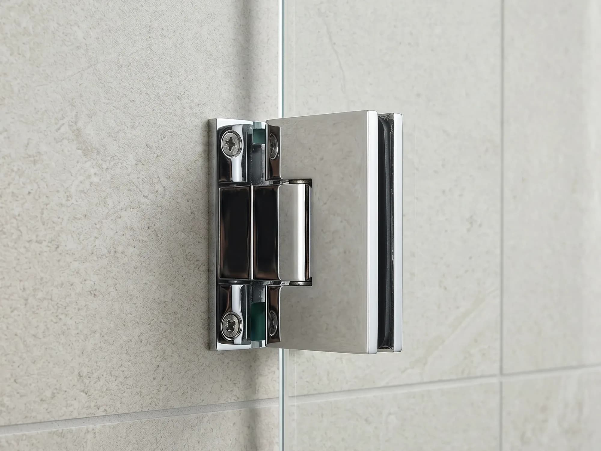 A framed door with a full metal frame beside a frameless hinged door held by structural wall hinges