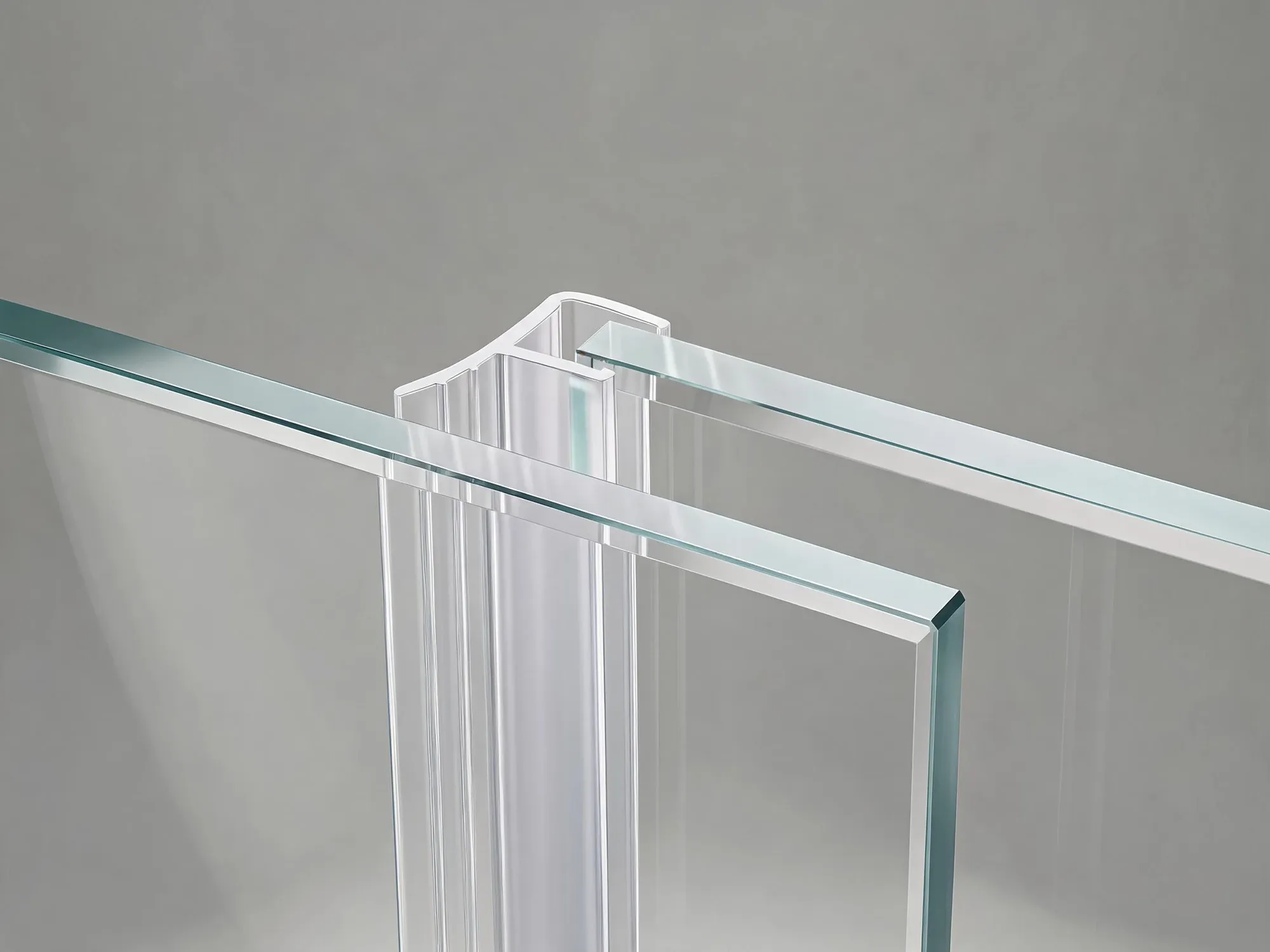 Vinyl seal where two sliding shower door panels meet when the door is closed