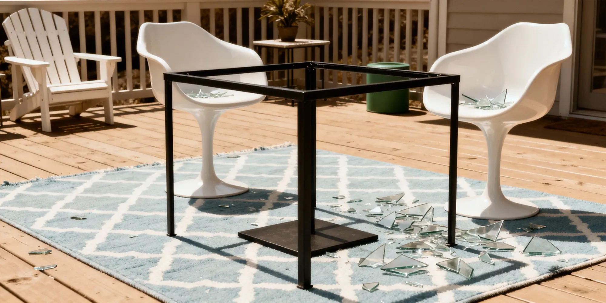 Broken glass table top