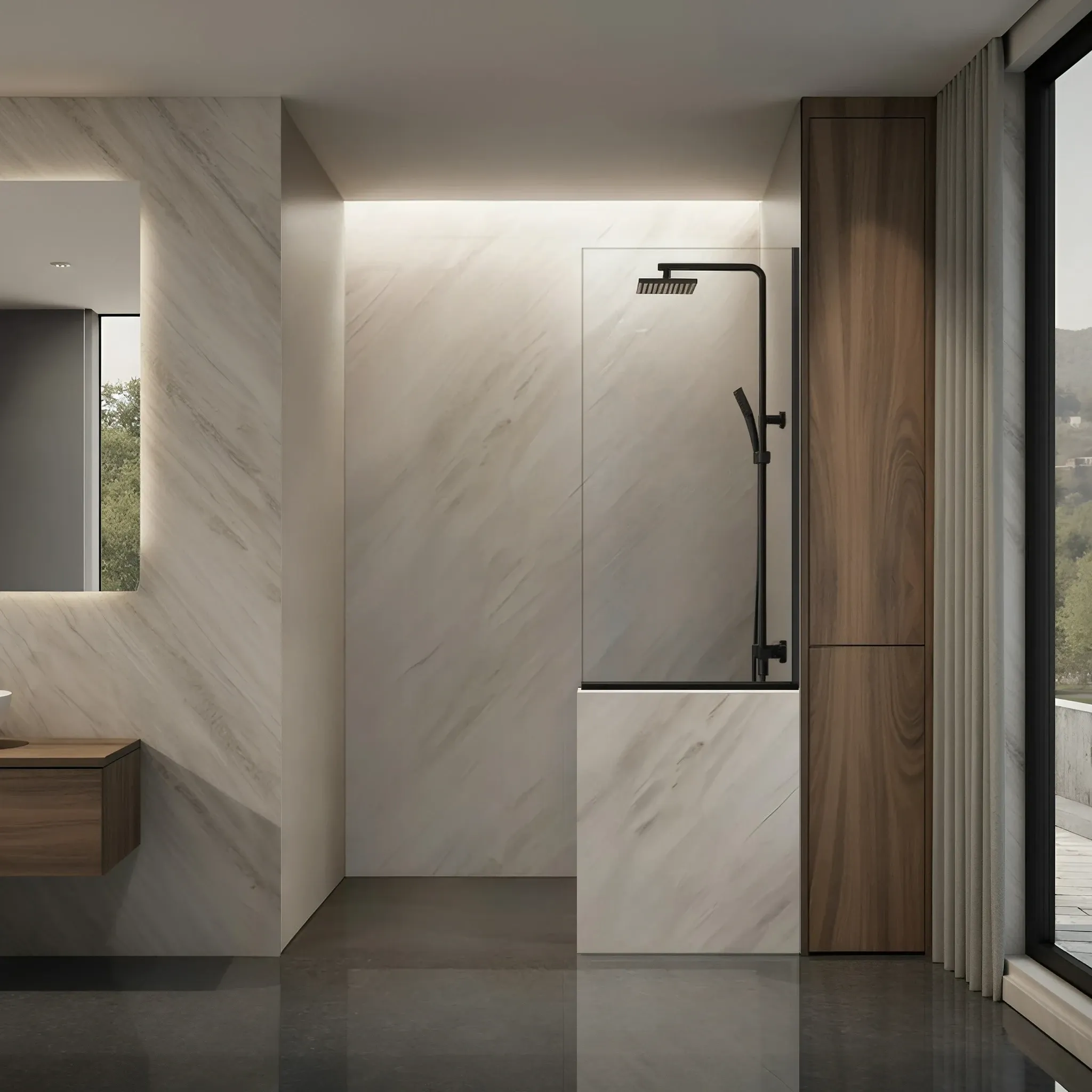 Left Open Single Shower Screen with Right Knee Wall
