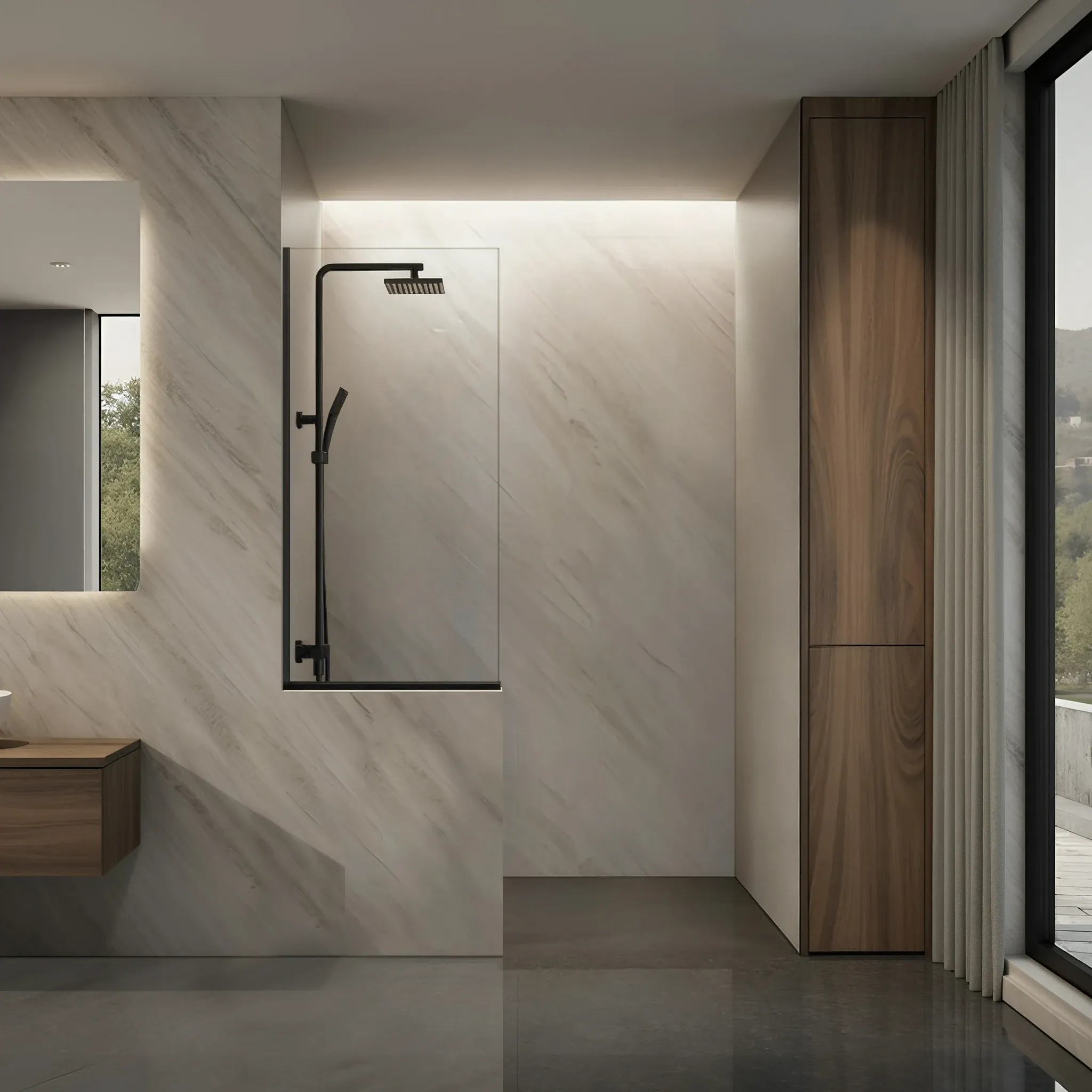 Right Open Single Shower Screen with Left Knee Wall