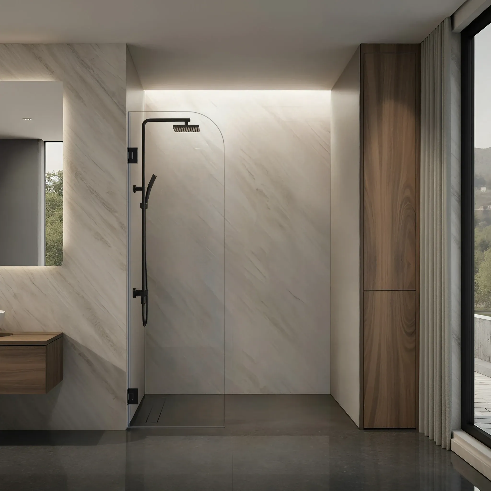 Right Open Single Swinging Round Shower Screen