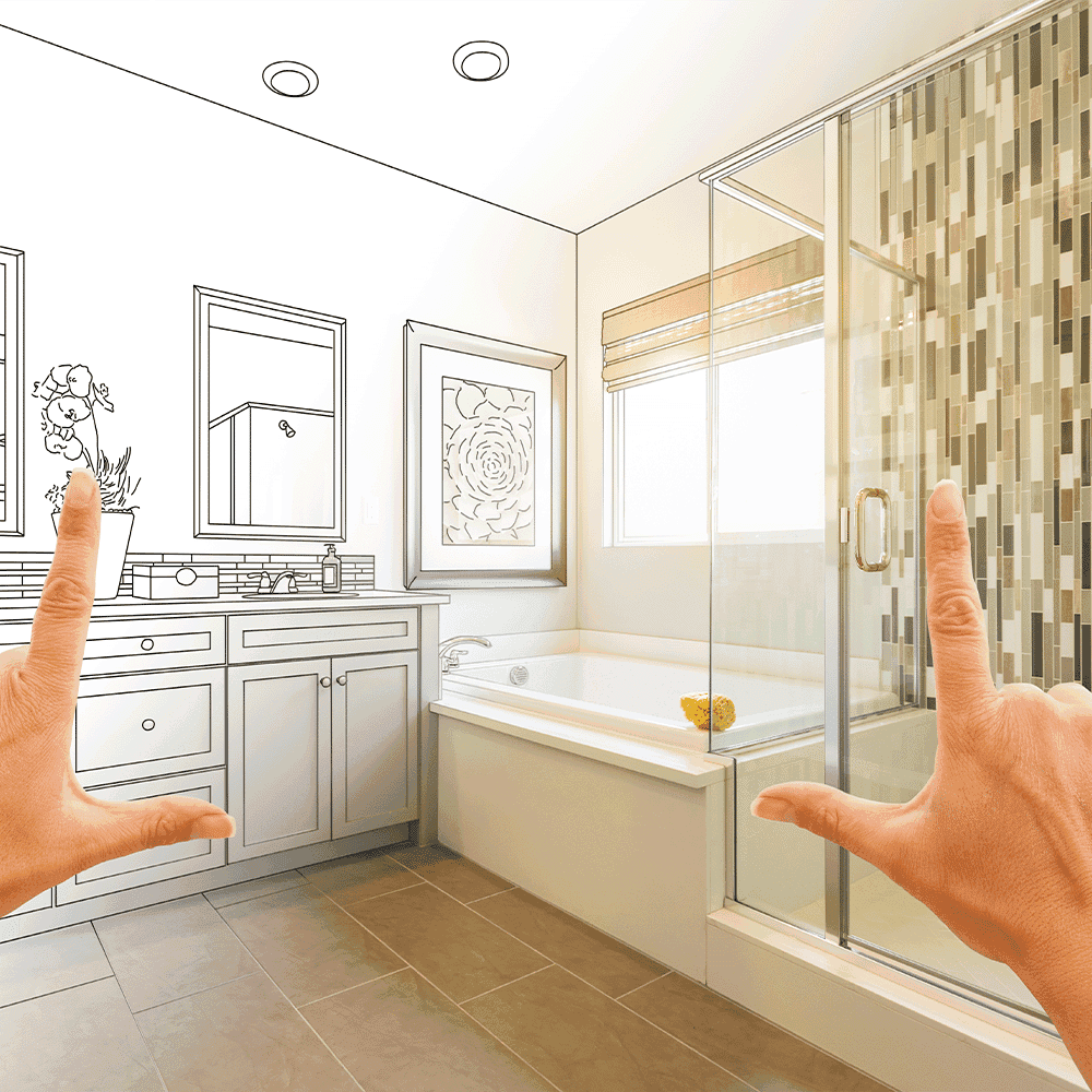 Modern bathroom design featuring custom glass shower doors, mirrors, and a tub, with an emphasis on high-quality tempered glass and stylish beveled glass edges.