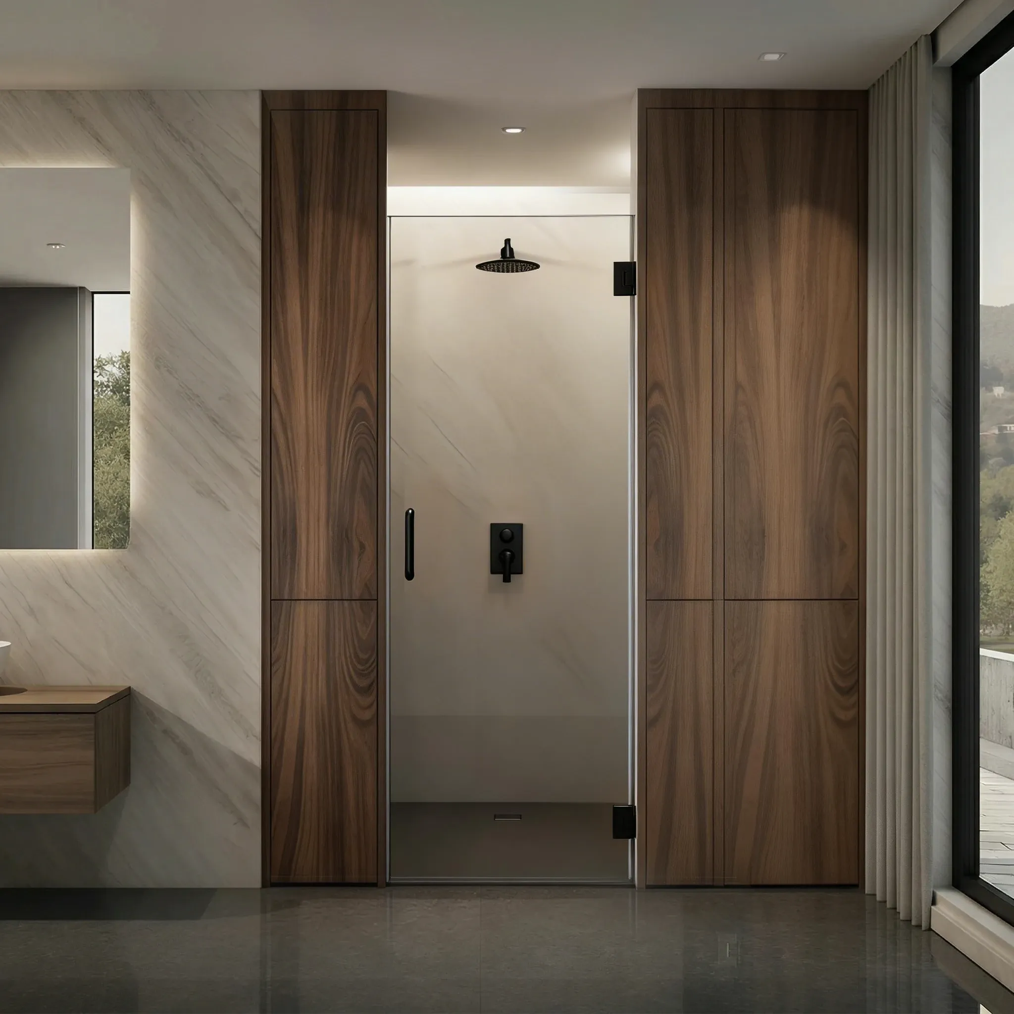 Solo hinged shower door