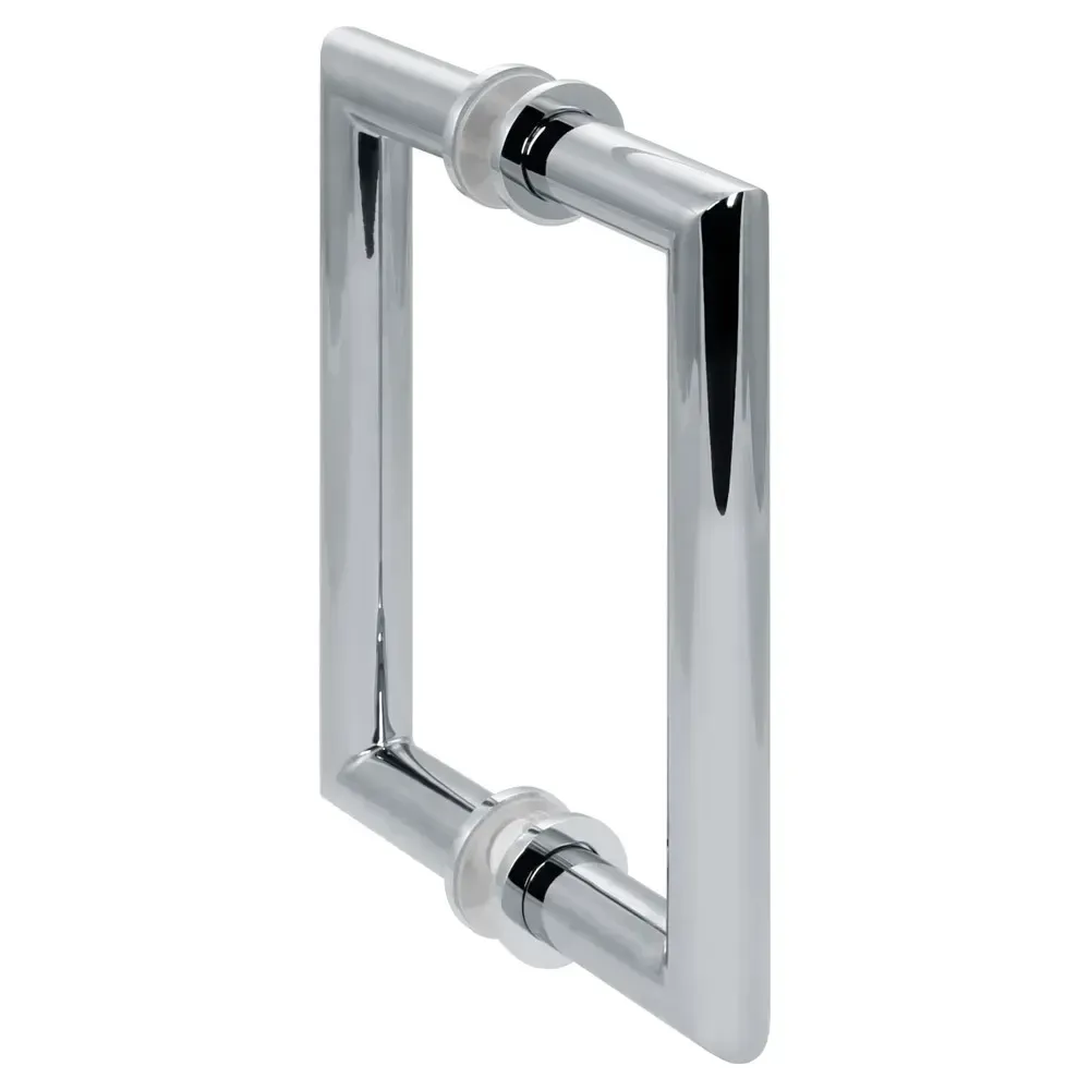 polished chrome handle for shower doors, custom glass fixtures, durable tempered glass hardware