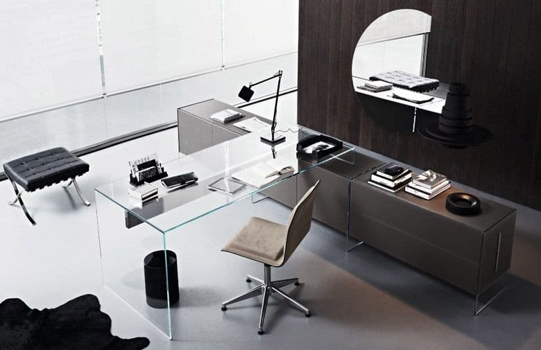 Modern glass desk with custom glass table tops