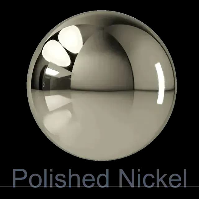 Polished nickel finish sample reflecting light, ideal for custom glass applications like shower doors and mirrors.
