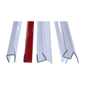 various glass shower door seals and channels for custom glass applications, including tempered glass and beveled glass edge options