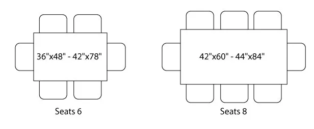 Diagram of table sizes for seating arrangements