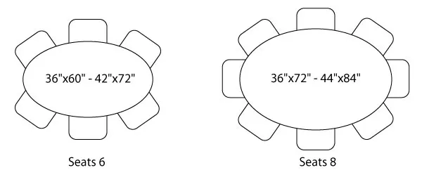 Custom glass table top designs for seating arrangements of 6 and 8