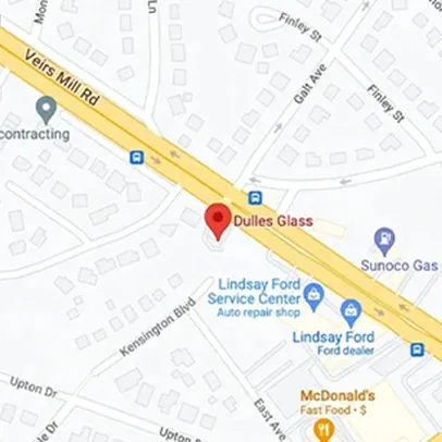 Map location of Dulles Glass, nearby provider of custom glass solutions including shower doors, table tops, mirrors, tempered glass, and beveled glass edge.