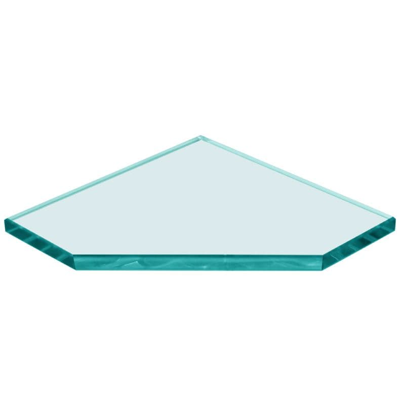Custom beveled glass table top with a clear finish and polished edges, ideal for shower doors and mirrors.